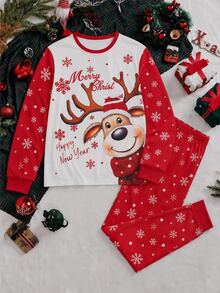 SHEIN Men's Cartoon Print Top And Pants Loungewear Set, Christmas Style - Multicolor - View 2
