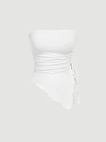 SHEIN MOD 5件組女款抓皺不對稱下擺扭轉前胸抹胸上衣，白色、酒紅、米色、深棕、黑色，夏季性感夜店 Y2K 音樂節派對穿搭 - 藏蓝色 - 查看 8