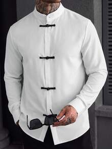 Manfinity Homme Men's New Chinese Style Frog Button Long Sleeve Shirt - White - View 5
