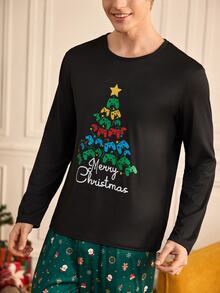 Notgurli Christmas Men's Printed Long Sleeve Loungewear Top - Black - View 5