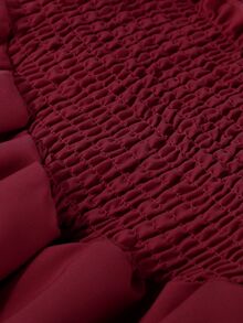 SHEIN Chân váy mini chữ A cho thiếu nữ, ren trắng jacquard, nhún xếp, họa tiết rỗng, thanh lịch, đa năng cho đi làm, du lịch và cô dâu, quần áo mùa thu, gửi ngẫu nhiên 1 chiếc - Màu Đỏ Sâu - Xem 6