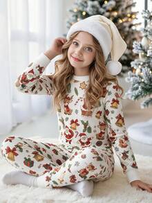 Tween Girls Long Sleeve Long Pants Raglan Sleeve Fitted Pajamas Suitable For Autumn/Winter - Multicolor - View 1