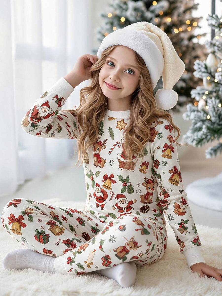 Tween Girls Long Sleeve Long Pants Raglan Sleeve Fitted Pajamas Suitable For Autumn/Winter - Multicolor - View 1
