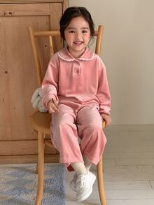 Dazy Kids طقم سويت شيرت صوف طويل الأكمام بأسلوب كوري للرضع/الأطفال الصغار (بنات) - وردي - مشاهدة 7
