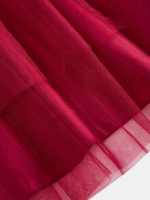 SHEIN Tween Girls Red Halter Neck Waist-Cinching Sequin Mesh Dress, Princess Style, Versatile Elegant Glamorous For Holiday Party, Prom - Burgundy - View 4