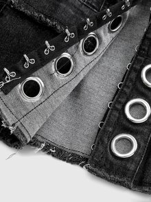 ROMWE Grunge Punk Street Punk Dark Grey Washed Cinched Waist Deconstructed Women's Denim Jacket - Dark Grey - View 5