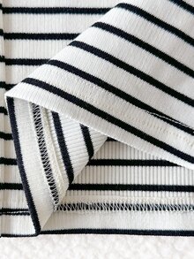 SHEIN 女童春秋針織條紋長袖上衣與長褲套裝，休閒舒適極簡百搭風，適合室內/戶外運動與日常穿著 - 彩色 - 查看 6