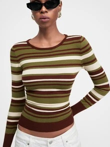 ATUI Studio Women's Retro Striped Knit Sweater | #FallFashion #Y2KStyle #CozyLayers #OfficeChic #HolidayOutfit #VintageStyle #OOTD - Multicolor - View 7