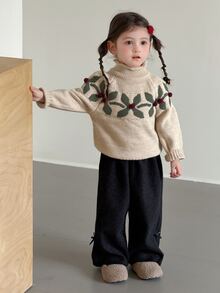Dazy Kids Celana Panjang Bayi/Balita (Perempuan) Warna Polos Longgar Kasual dengan Tali Pita Serbaguna - Dark Grey - View 3