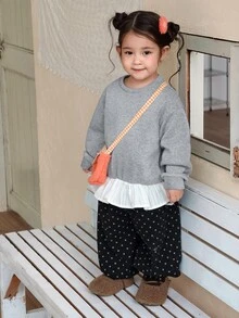 DAZY Baby Girl Korean Style Asymmetrical Shoulder Long Sleeve Sweatshirt, Autumn/Winter - Grey - View 1