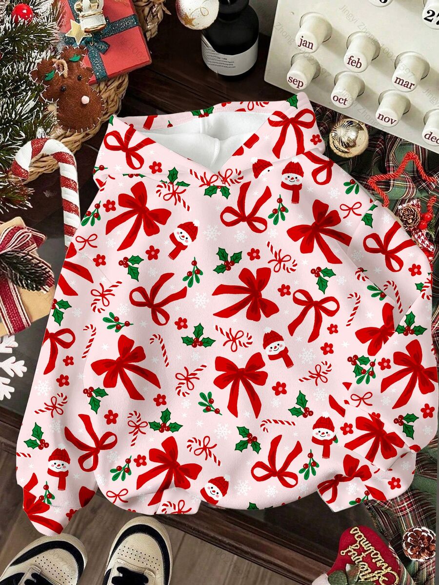 Tween Girl Christmas Snowman Print Long Sleeve Sweatshirt - Multicolor - View 1