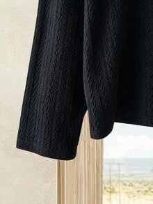 Rusticease Women's Long Sleeve Top And Loose Pants Knit Texture 2 Pieces Set - Black - View 5