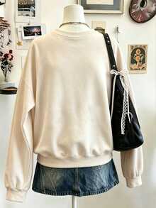 INAWLY Autumn And Winter Atmosphere MERRY Embroidered Drop-Shoulder Casual Sweatshirt, A Fashionable And Gift For Autumn And Winter. - Apricot - View 2