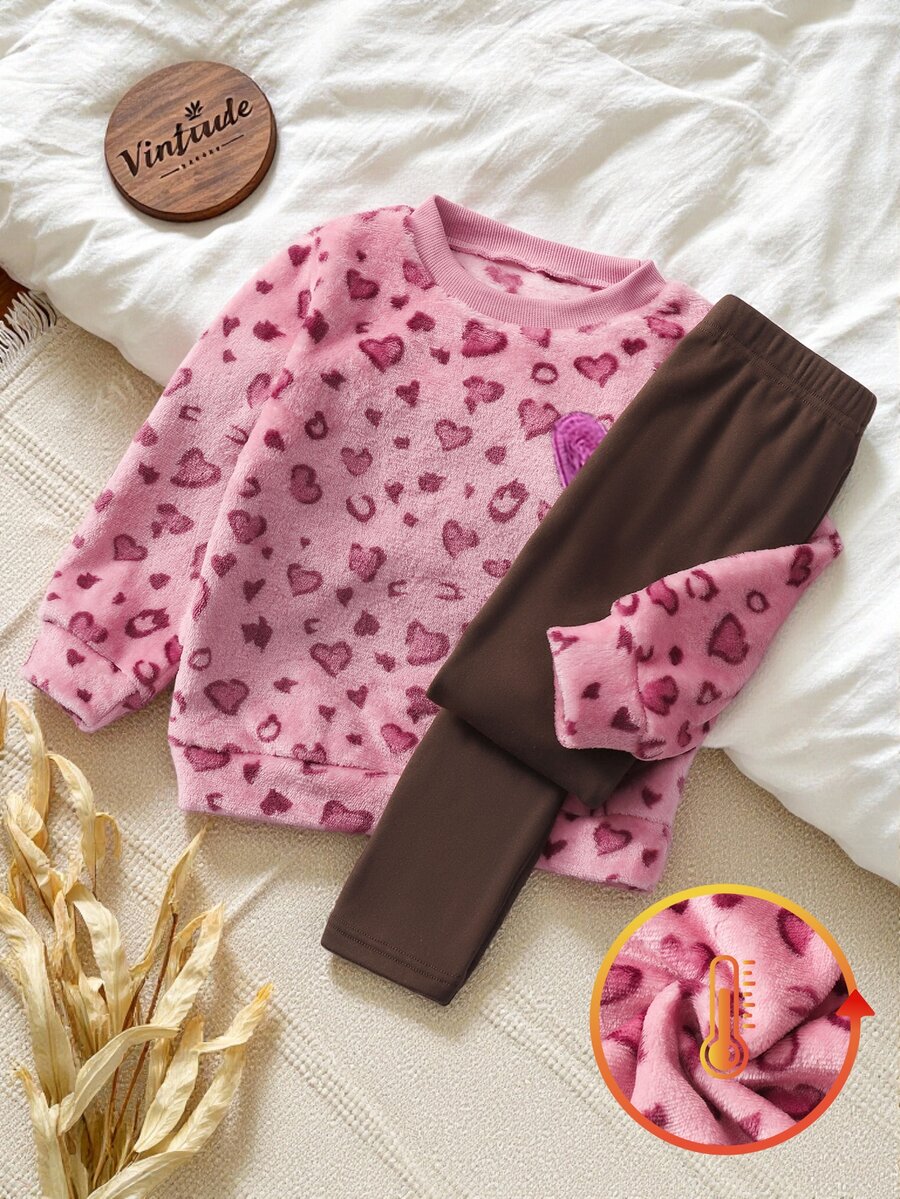 Young Girl Floral Print Sweatshirt And Pants Set, Casual For Autumn/Winter - Pink - View 1