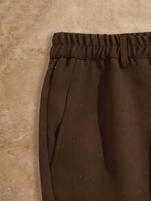 HIMLAND 男士素色休閒百搭日常穿著西裝長褲 - 棕色 - 查看 4