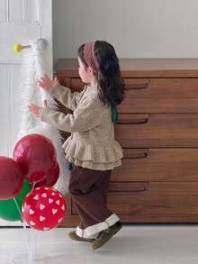 DAZY 嬰兒/幼兒（女童）荷葉邊飾休閒韓風純色秋冬長袖開襟衫 - 卡其色 - 查看 8