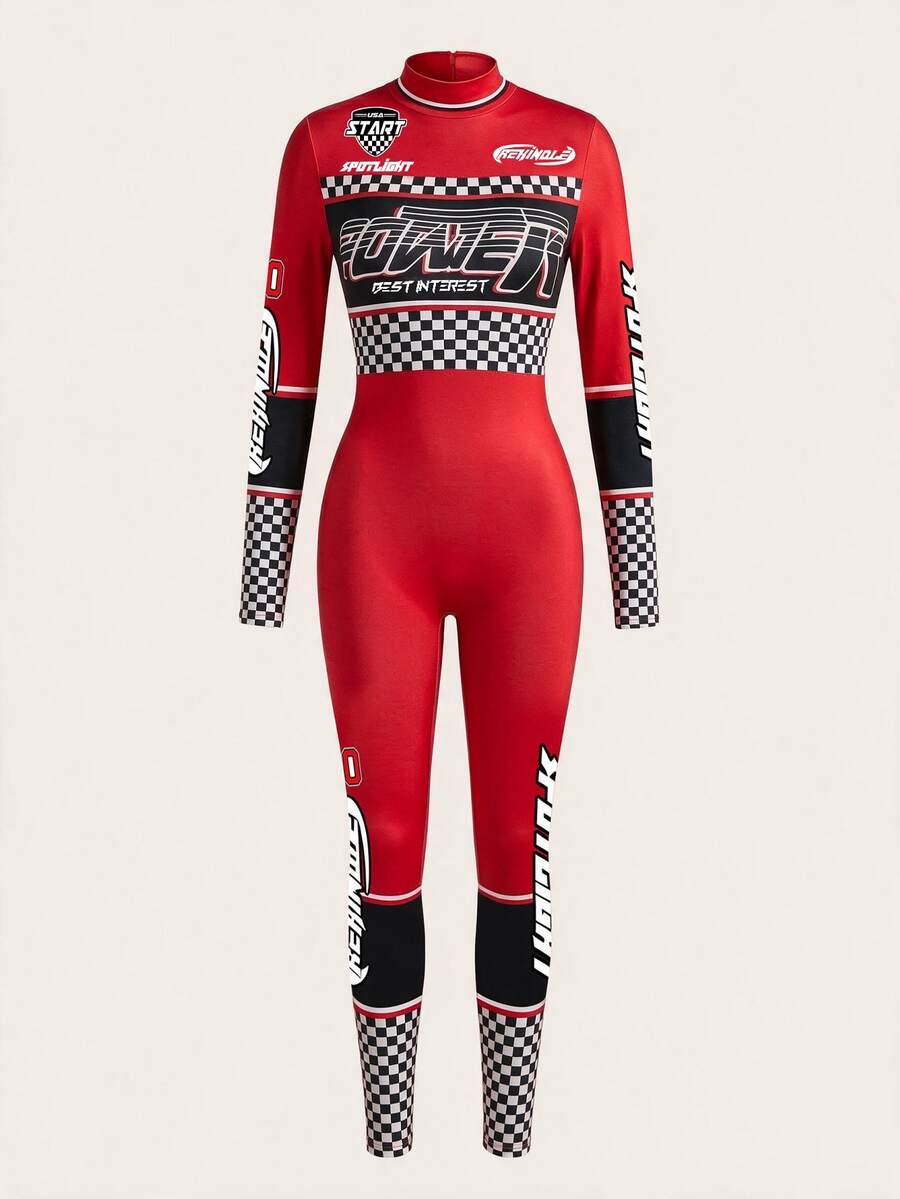 SHEIN EZwear 女款休閒街頭風長袖修身連身褲,機車連身褲 - 彩色 - 查看 1