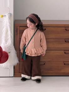 DAZY 嬰兒/幼兒（女童）荷葉邊飾休閒韓風純色秋冬長袖開襟衫 - 粉色 - 查看 4
