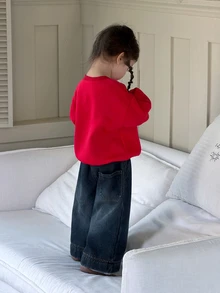 Dazy Kids Baby Girl Letter Print Long Sleeve Versatile Sweatshirt - Red - View 2