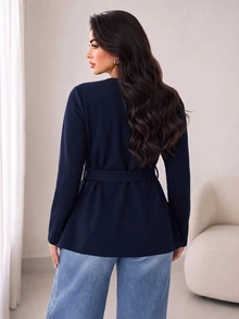 Solavon Plus Size Solid Color Long Sleeve Streetwear Sweater For Daily Wear - Navy Blue - View 2
