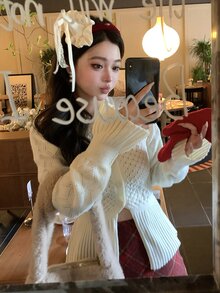 DAZY Women's Round Neck Sexy Style Knitted Cardigan Sweater - Beige - View 4