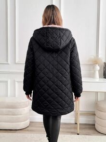 SHEIN Clasi 女款冬季保暖內裡連帽夾克 露營度假 黑色休閒 - 淺粉色 - 查看 3