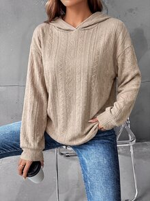 SHEIN LUNE 素色落肩連帽衛衣，秋冬長袖上衣，休閒風 - 深灰色 - 查看 5