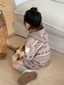 Dazy Kids Infant (Girl) Hooded Mesh Christmas Korean Style Long Sleeve Autumn/Winter Sweater Set - Coffee Brown - View 4