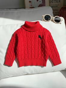 LMoss Kids Baby Girl Baby Girl Red Knit Pony Half-Turtleneck Long Sleeve Sweater, Suitable For Autumn/Winter - Red - View 1
