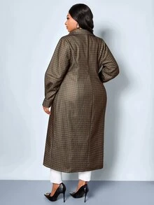SOLERSUN Plus Size Wool Blend Blazer Coat, Lapel Collar, Asymmetric Wrap Front, Long Sleeve Mid-Length, Commuter Style, Wool Texture, Office Dress, Autumn/Winter Commuter Outfit - Army Green - View 6