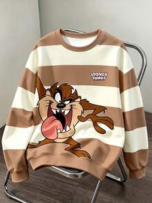 LOONEY TUNES X SHEIN Daypath Men's Regular Fit Crew Neck Pullover Sweatshirt With Thermal Lining - Brown - View 1