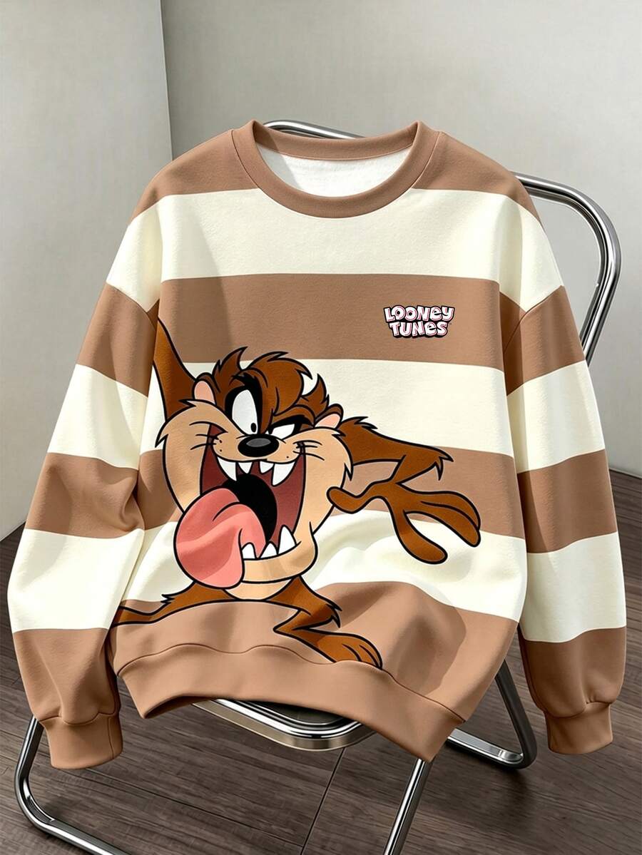 LOONEY TUNES X SHEIN Daypath Men's Regular Fit Crew Neck Pullover Sweatshirt With Thermal Lining - Brown - View 1