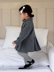 Dazy Kids Infant/Toddler Girls' Elegant Long Sleeve Coat, Korean Style Solid Color Wool - Light Grey - View 2