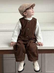 Dazy Kids Infant (Boy) Round Neck Sleeveless Solid Color Autumn/Winter Jumpsuit - Coffee Brown - View 5