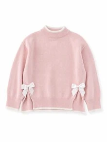 2026 春/秋新款 4-7 歲女童毛衣套裝，圓領粉色針織上衣搭配 3D 蝴蝶結寬腿褲，2 件套，適合休閒外出、週末家庭聚會、學校活動 - 粉色 - 查看 6