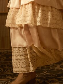 MOTF STUDIO WOMEN'S AUTUMN/WINTER VICTORIAN VINTAGE LAYERED LACE CAKE LONG DRESS - Apricot - View 8