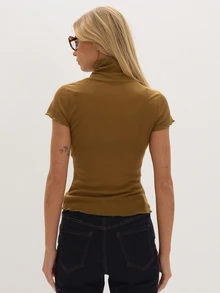 MUSEYN Mustard Sheer High Neck Top Versatile Everyday Casual Chic Date Night New Season Fall - Bronze - View 4