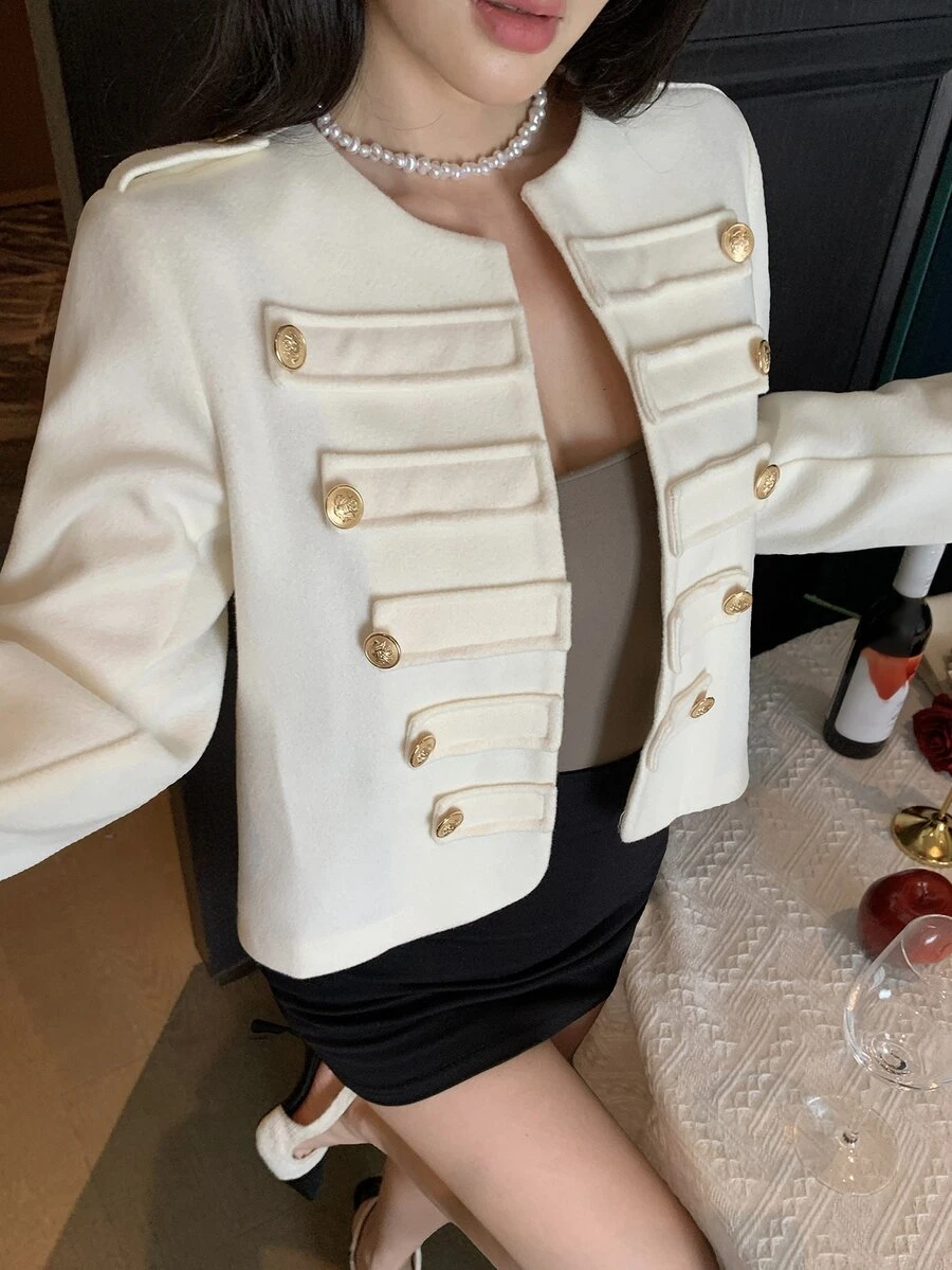 DAZY Women's Elegant Double-Breasted Long Sleeve Overcoat - Beige - View 1