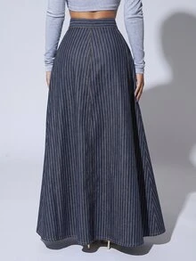SHEIN SXY Women's High Waist Front Button Line Denim Skirt - Blue - View 6