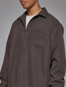 Musero OVERSIZED DROP SHOULDER LONG SLEEVE BUTTON THROUGH COLLARED SHIRT - Coffee Brown - View 5