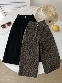 SHEIN LMoss Kids Young Girl Young Girl Young Girl Young Girl 2件組粉色與白色牛仔寬鬆長褲女童款 - 彩色 - 查看 1