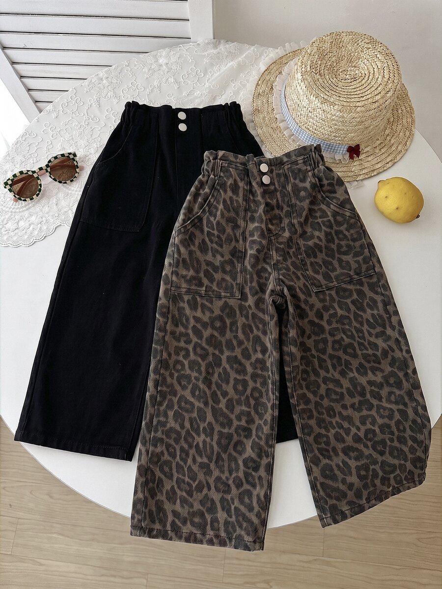 SHEIN LMoss Kids Young Girl Young Girl Young Girl Young Girl 2件組粉色與白色牛仔寬鬆長褲女童款 - 彩色 - 查看 1