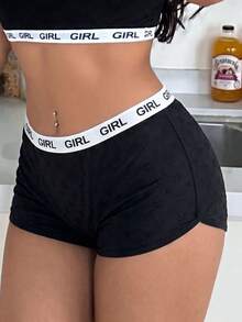 ZzzCrew Women's 1pc Cotton Blend Comfortable Series Letter Print Boxer Briefs - Black - View 1