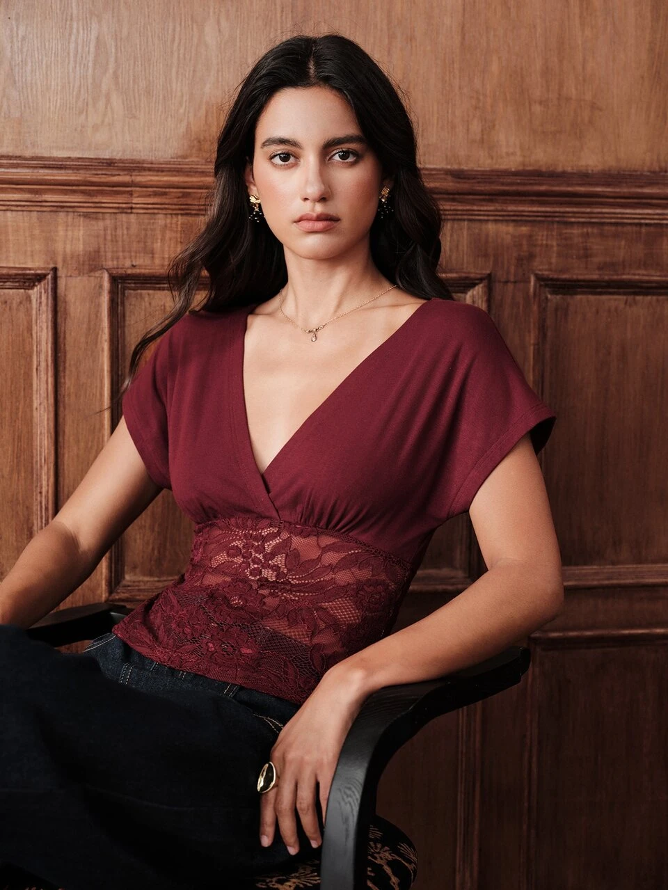 Anewsta Autumn/Winter New Elegant Fashionable Knit Lace Patchwork Women's Top For Outings, Dates, Parties And Festivals