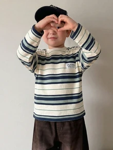 DAZY 嬰兒(男童)圓領條紋韓式長袖上衣 - 綠色 - 查看 4