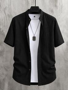 Manfinity Homme Men's Front Button Short Sleeve Casual Shirt - Black - View 2