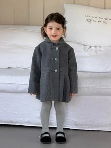 Dazy Kids Infant/Toddler Girls' Elegant Long Sleeve Coat, Korean Style Solid Color Wool - Light Grey - View 4