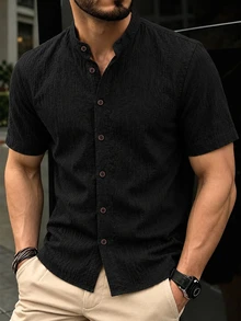 Manfinity Homme Men's Front Button Short Sleeve Casual Shirt - Black - View 1