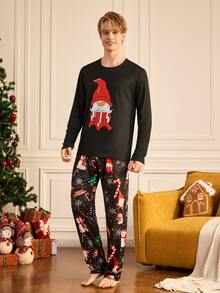 Notgurli Men's Christmas Cartoon Print Long Sleeve Top And Pants Casual Daily Loungewear Set - Multicolor - View 7