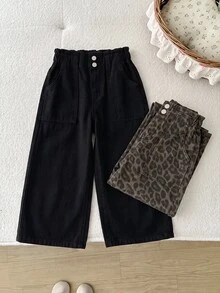 SHEIN LMoss Kids Young Girl Young Girl Young Girl Young Girl 2件組粉色與白色牛仔寬鬆長褲女童款 - 彩色 - 查看 8